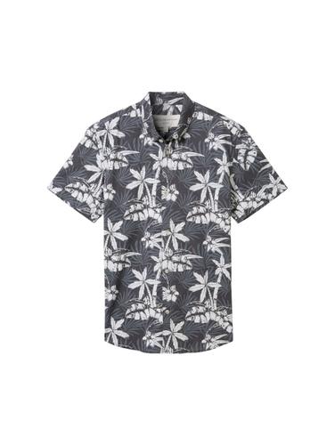 Kurzarmhemd mit Palmenprint L Regular Fit - Grey White Tropical Print