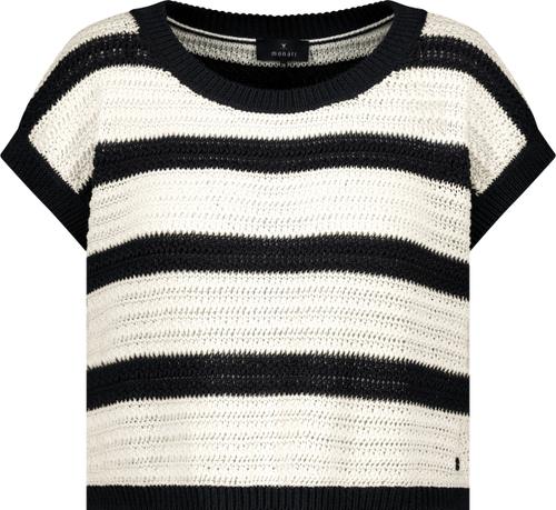Kurzarm-Strickpullover mit Ringeln 42 - Schwarz Ringel
