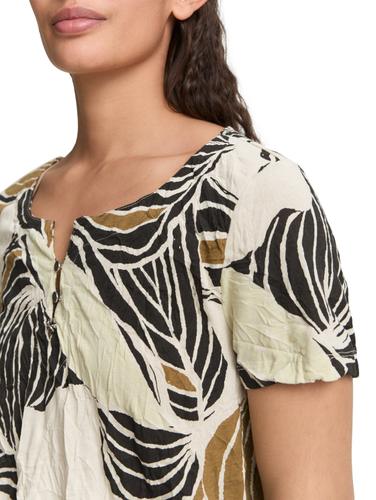 Crinkle T-Shirt mit Muster XXL Regular Fit - Neutral Cut Leaves Design