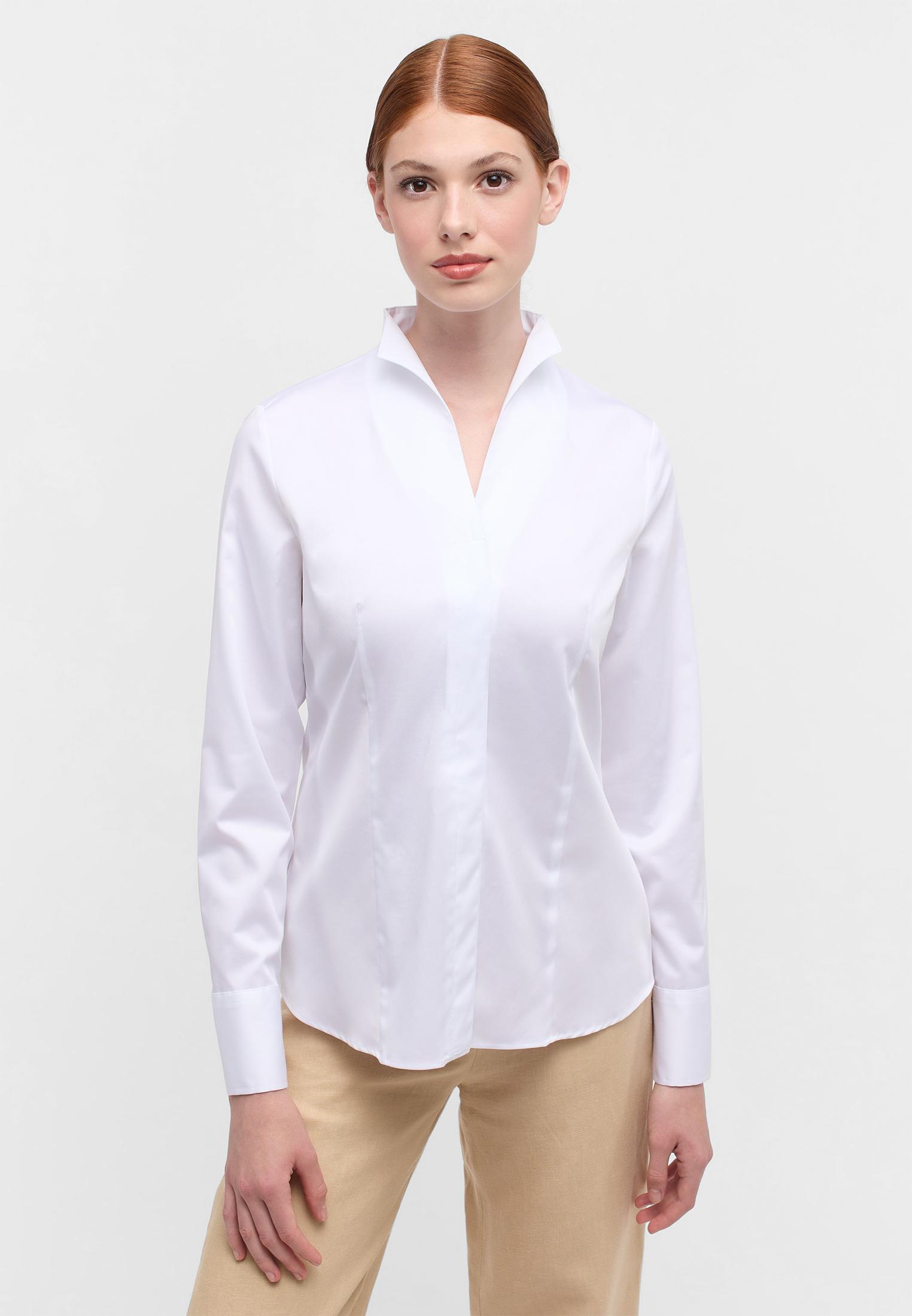Satin Shirt Bluse Satingewebe Langarm 38/Langarm REGULAR FIT - Weiß