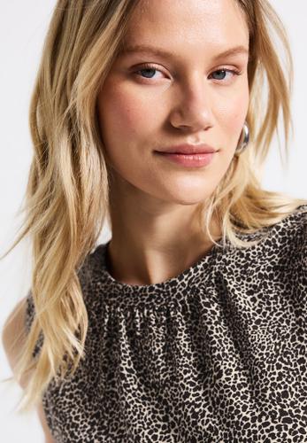 Top mit Leo-Muster Beige 36