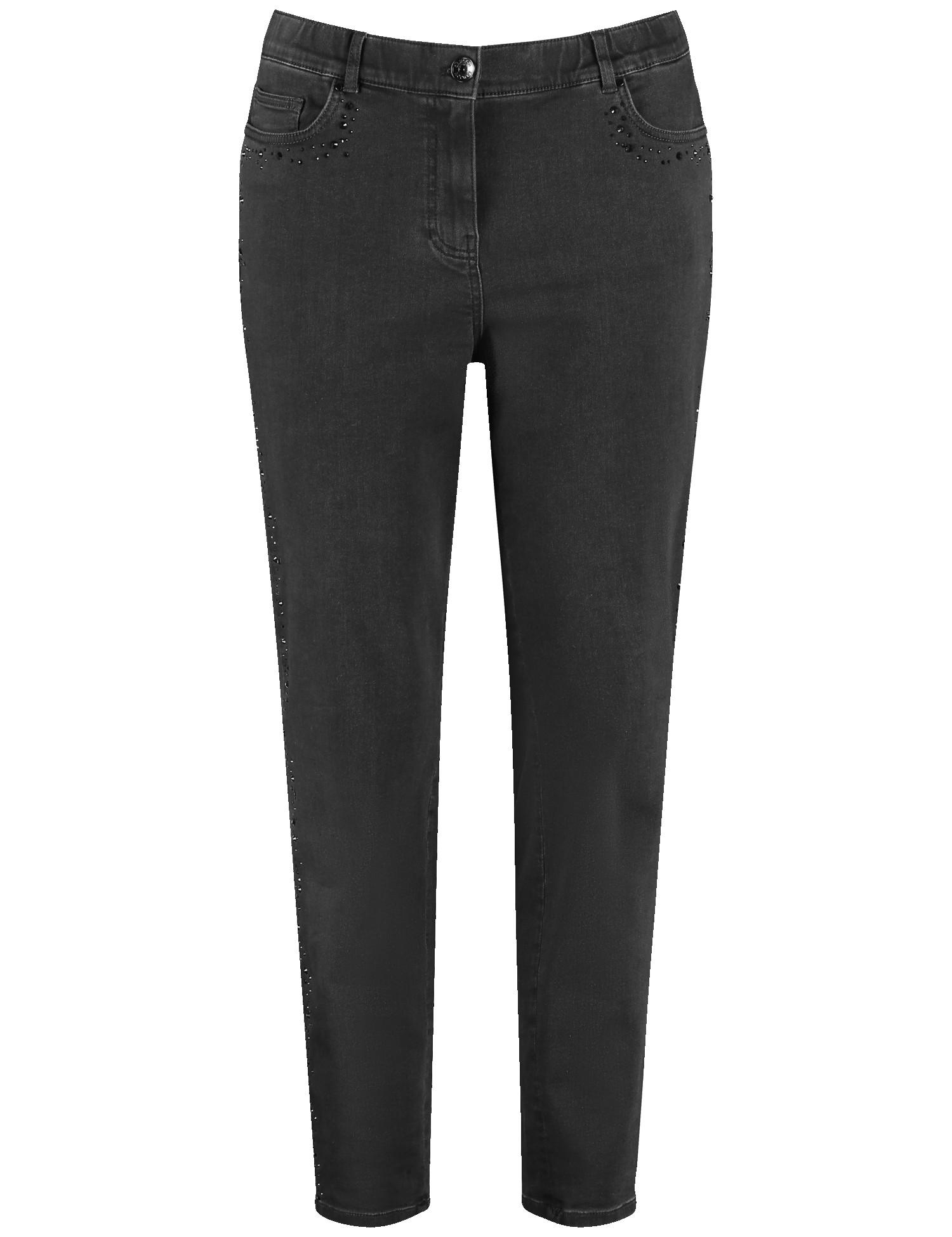 5-Pocket Jeans mit Ziersteinen Betty 54 Körpernahe Passform - Raw Black Denim