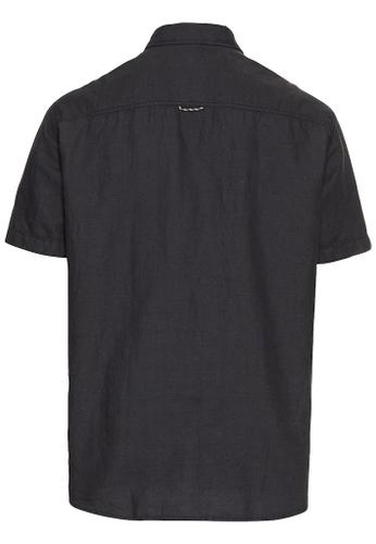 Kurzarmhemd aus einem Baumwoll-Leinenmix Blau XL