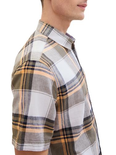 Hemd mit Leinen XL Regular Fit - Olive Orange Linen Check
