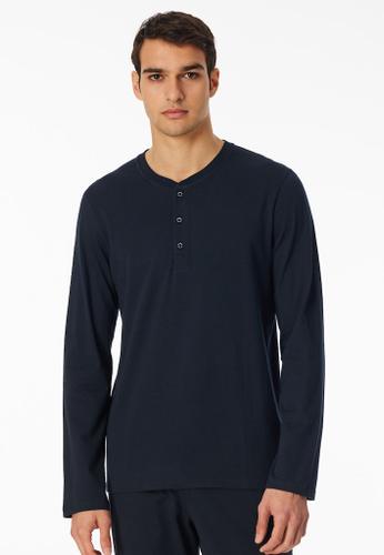 Langarmshirt Knopfleiste Blau 56