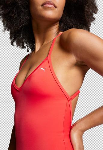 PUMA Damen Badeanzug SWIM WOMEN V-NECK CROSSBACK SW S in Rot
