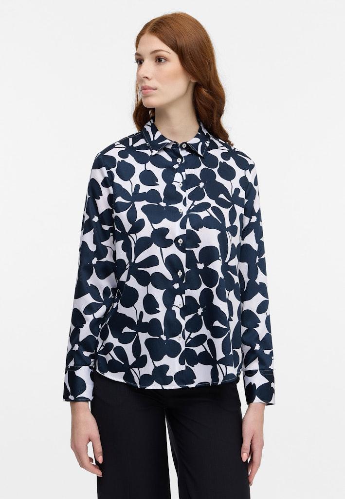 Bluse Satingewebe Langarm Blau 48/Langarm