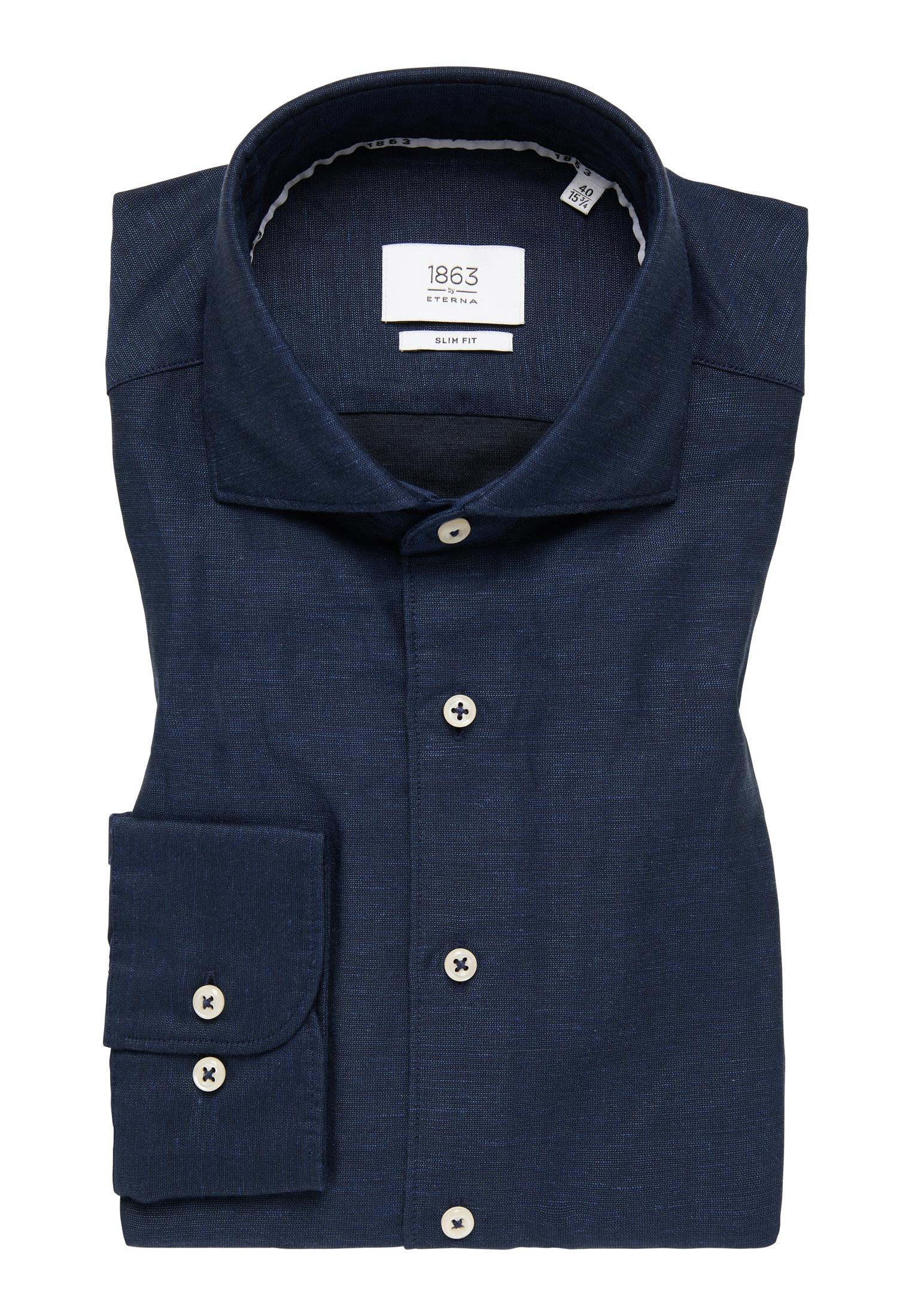 Linen Shirt Twill Langarm 38/Langarm - 67cm SLIM FIT - Midnight