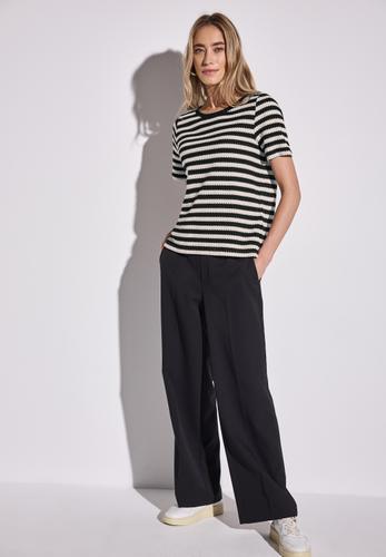 Strick-Look Streifenshirt Schwarz 38