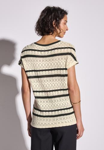 Ajour Shirt mit Streifen Beige 40