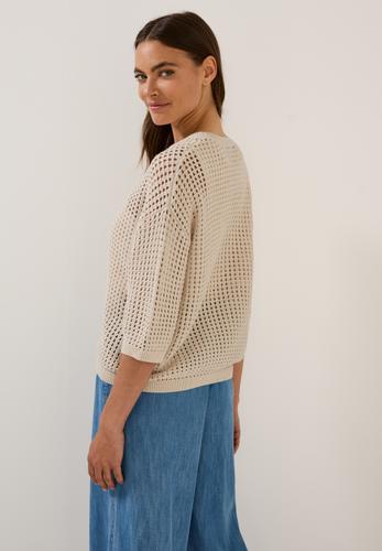 Pullover im Häkel-Optik L - Pearl Beige Melange
