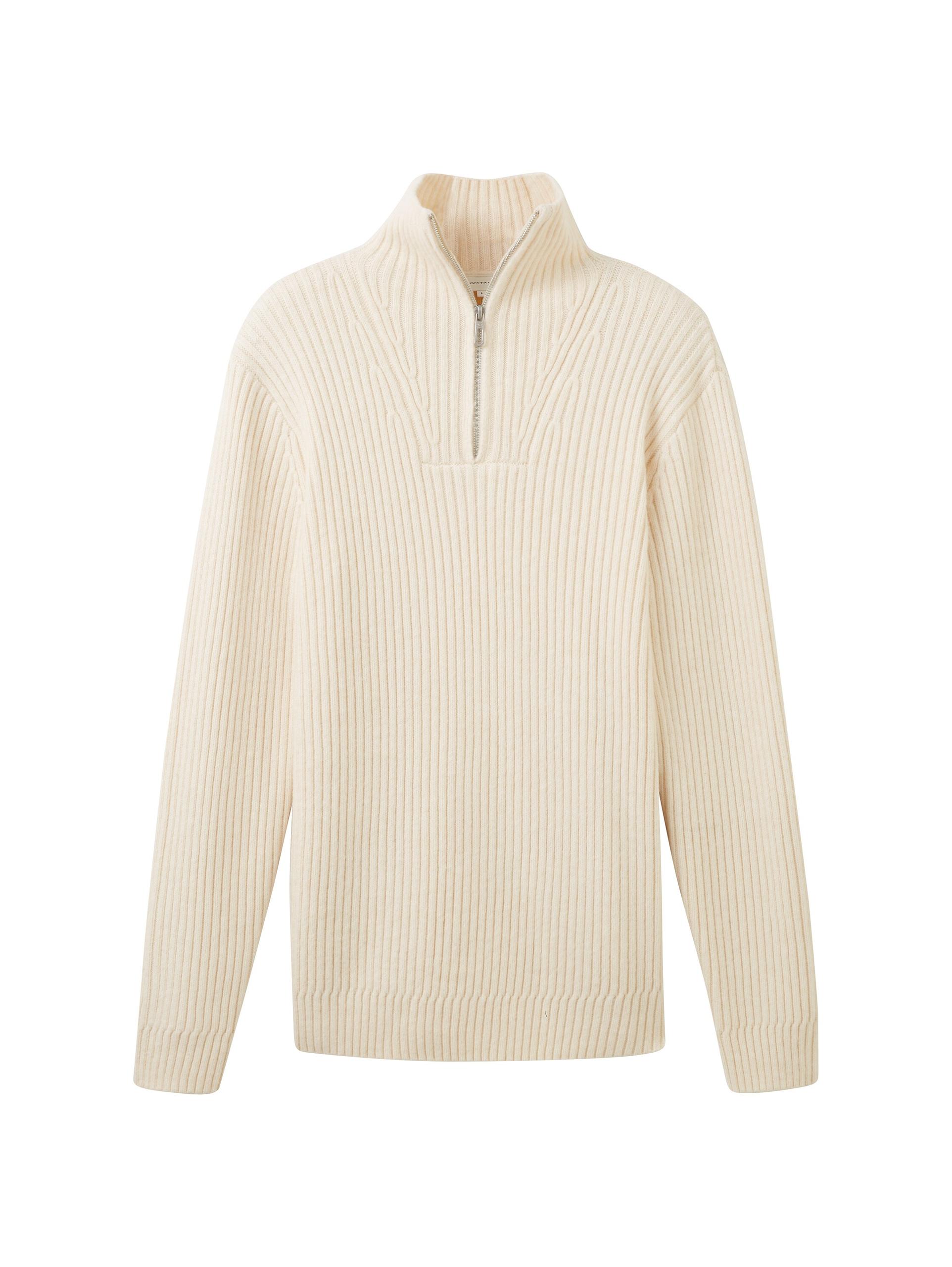 Troyer Strickpullover mit recyceltem Polyester XL Regular Fit - Vintage Beige