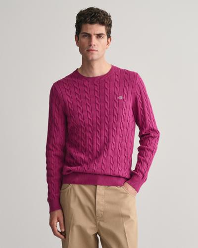 Zopfstrick Rundhalspullover aus Baumwolle XXL - Beautyberry Purple