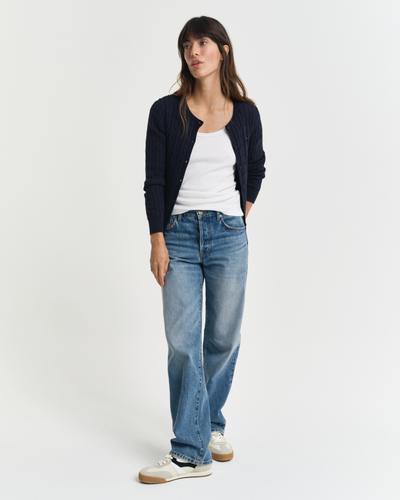 Strickjacke aus Stretch-Baumwolle mit Zopfmuster M - Evening Blue