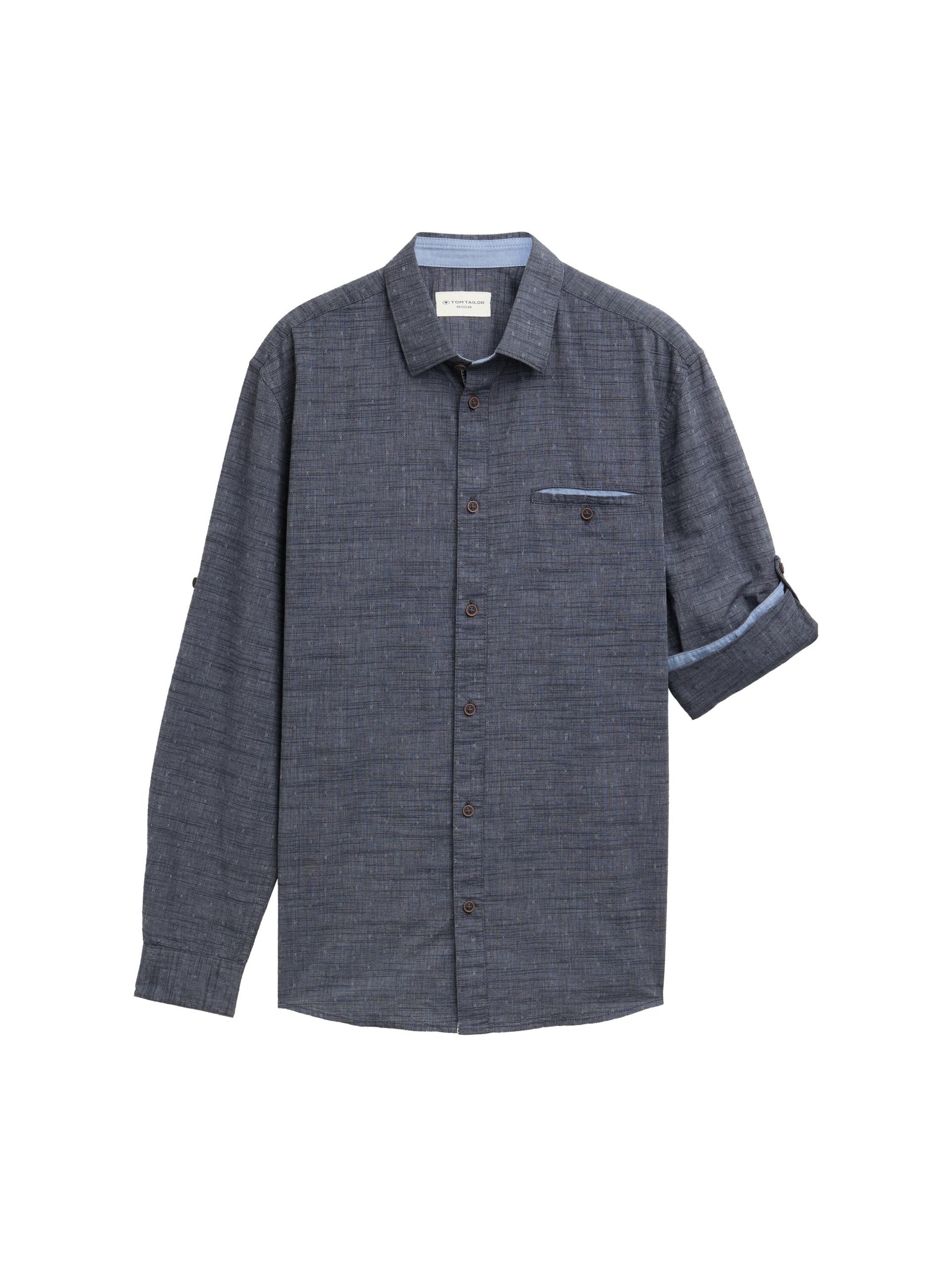 Regular Fit Hemd mit Turn-up-Funktion XXL Regular Fit - Navy White Fil A Fil Dobby
