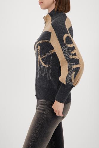 Strickjacke mit Strasssteinen 44 - Anthra Melange Gemustert