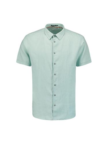 Shirt Short Sleeve Linen Solid Grün L