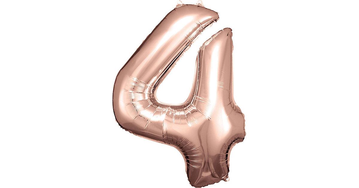 Super Shape Folienballon Rosé Gold, Zahlenballon 4, 66 x 88 cm rosegold