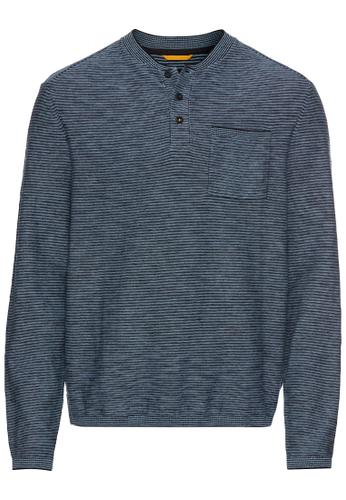 Henley Langarmshirt aus einem Baumwollmix Blau XXL