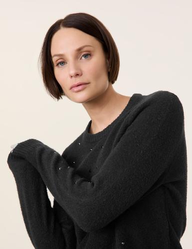Pullover mit Deko-Steinchen 46 Figurumspielend - Schwarz