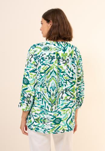 Gemusterte Leinenmix-Bluse L - Green Lagoon