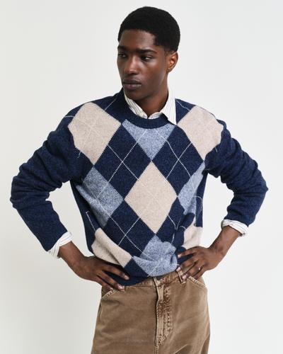 Argyle Rundhalspullover XL - Evening Blue