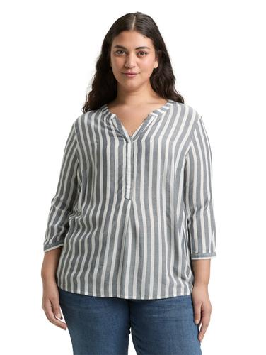 Plus Size - Henleybluse mit Streifenmuster 54 Regular Fit - Offwhite Navy Vertical Stripe
