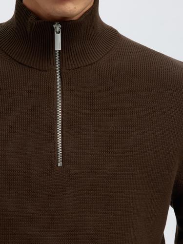 SLHDANE LS KNIT STRUCTURE HALF ZIP NOOS S Normal geschnitten - Demitasse
