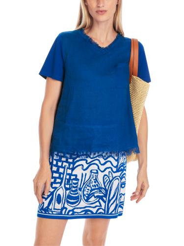 Luftiges T-Shirt mit Leinen 38 - Gentian