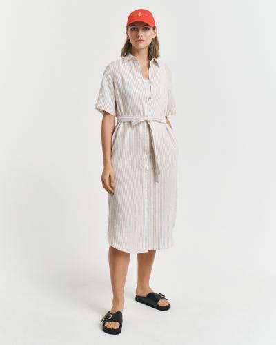 Gestreiftes Hemdblusenkleid aus Leinen 36 - Dry Sand