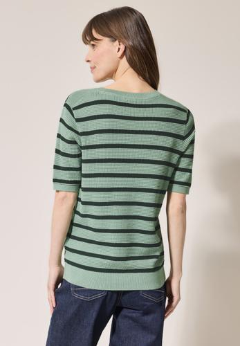 Gestreifter Strukturpullover M - Matcha Green
