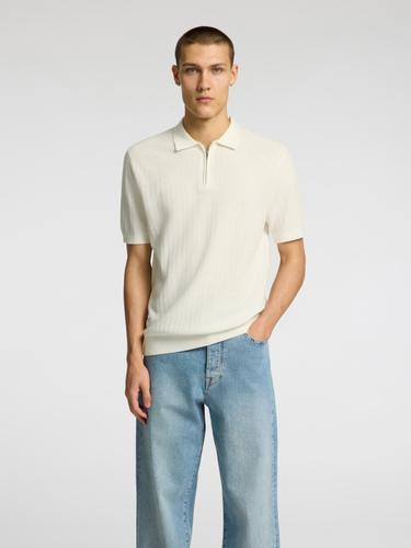 SLHCRAN SS KNIT STRUCTURE HALF ZIP POLO L Normal geschnitten - Egret