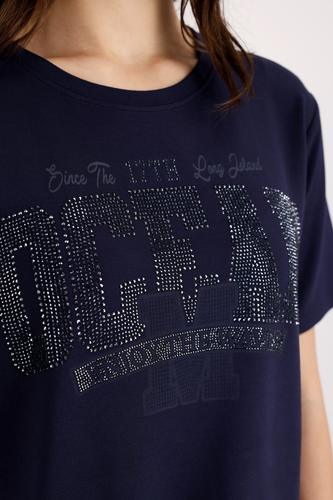 T-Shirt mit Schmuckdetails 42 - Marine