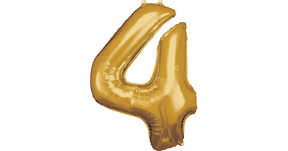 Super Shape Folienballon Gold, Zahlenballon 4, 66 x 88 cm gold