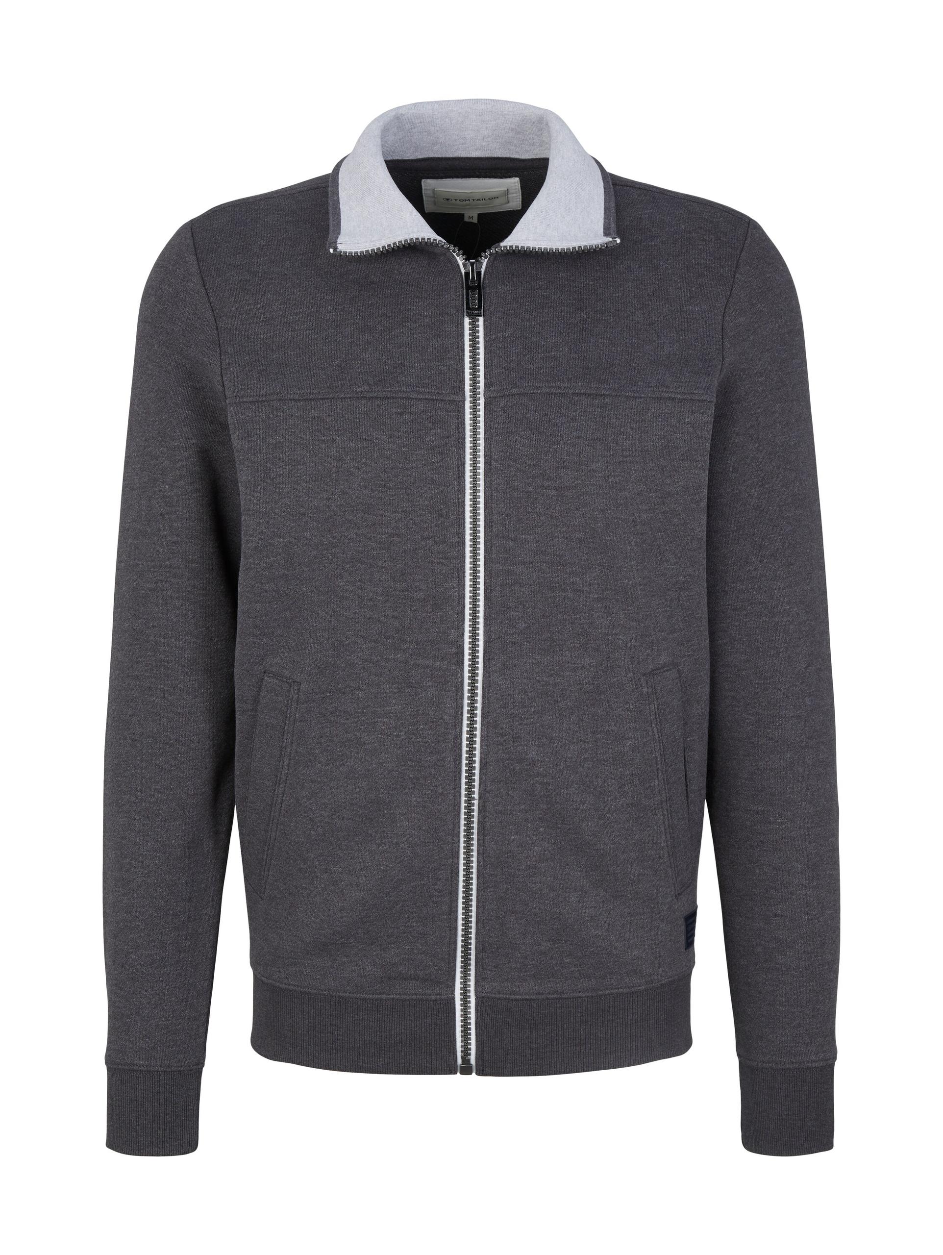 Sweatjacke mit Ziernaht M Regular Fit - Dark Grey Melange