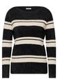 Cecil Rundhalspullover »Astrid«, gestreifter Pullover im 2-in-1-Look - Schwarz / XL