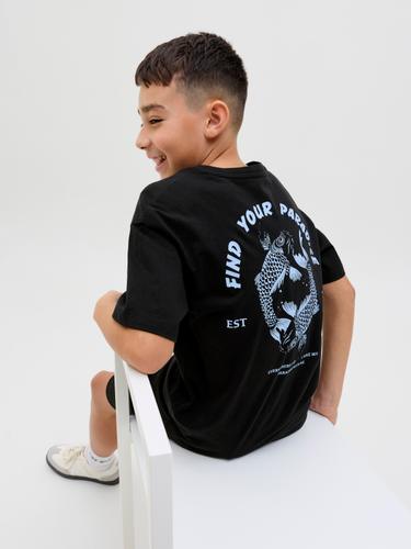 JJCHARGE PRINTED TEE SS CREW NECK JNR 140 Locker geschnitten - Black