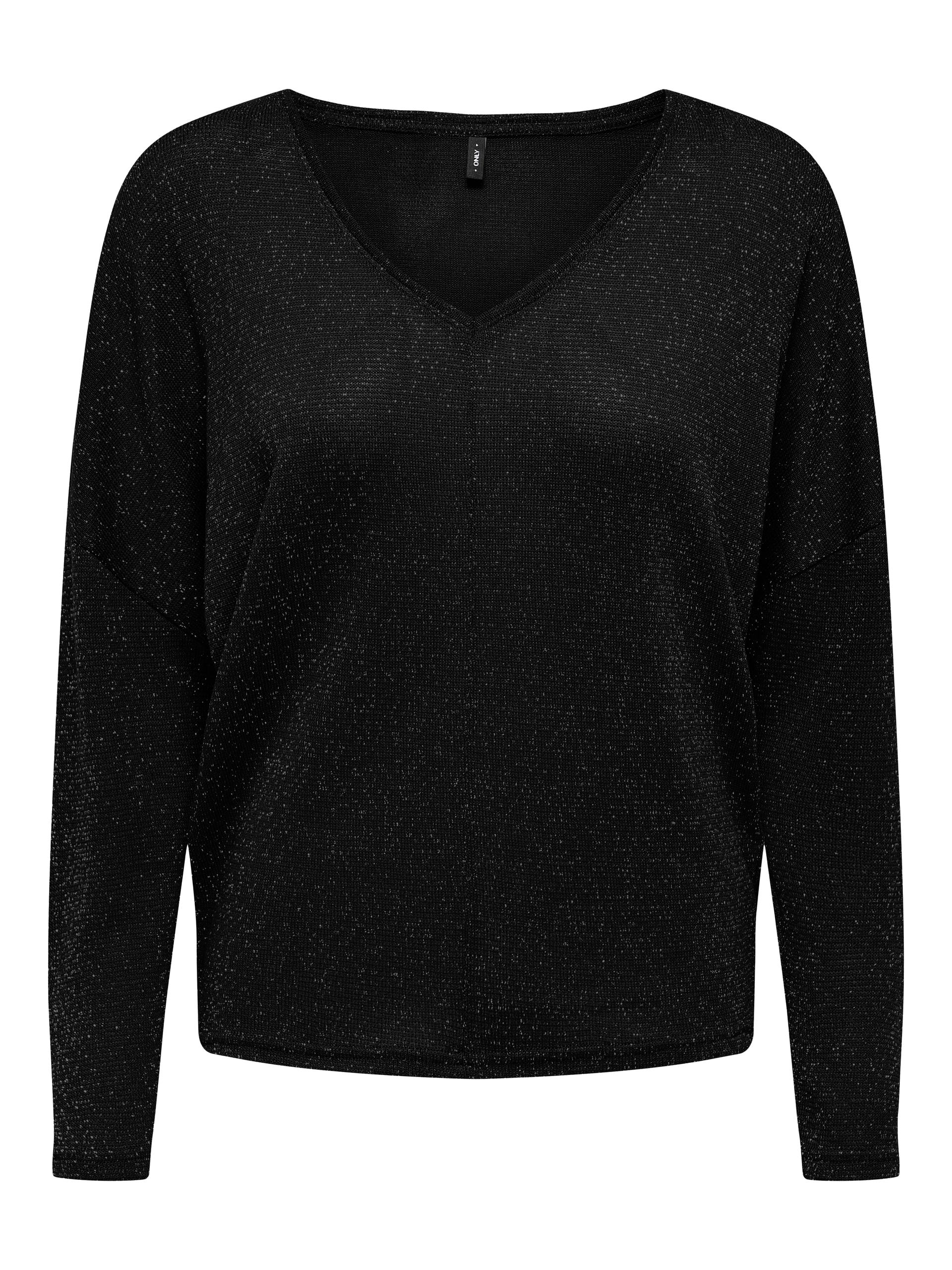 ONLISABEL L/S V-NECK SHINE TOP JRS S Normal geschnitten - Black