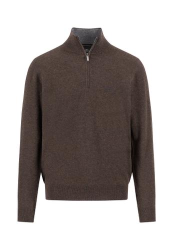 Troyer-Zip, Merino Cashmere XXL Casual Fit - Dark Chocolate