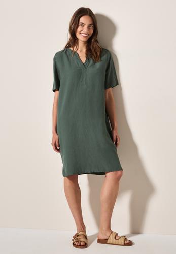 Split Neck Leinenmix Kleid L - Balmy Khaki