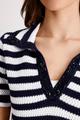 Ajour-Polo-Pullover mit Strasssteinen 42 - Marine Ringel