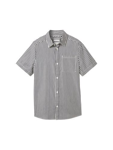 Gestreiftes Kurzarmhemd 176 Regular Fit - Navy Wool White Stripe