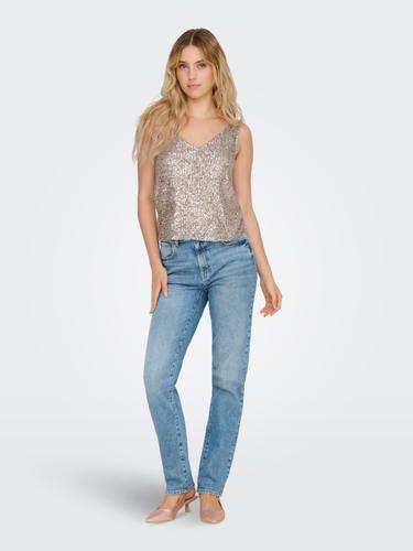 ONLANA S/L V-NECK SEQUINS TOP JRS M Normal geschnitten - Pumice Stone
