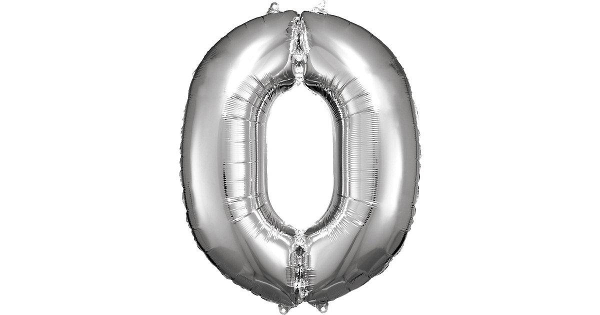Super Shape Folienballon Silber, Zahlenballon 0, 66 x 88 cm silber