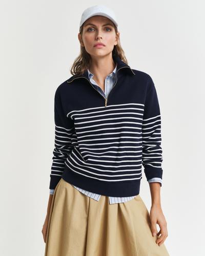 Geripptes Sweatshirt mit Reißverschlusskragen und Marinestreifen S - Evening Blue