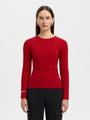 SLFHELEN LS KNIT BUTTON O-NECK TOP S Slim Fit - Equestrian Red