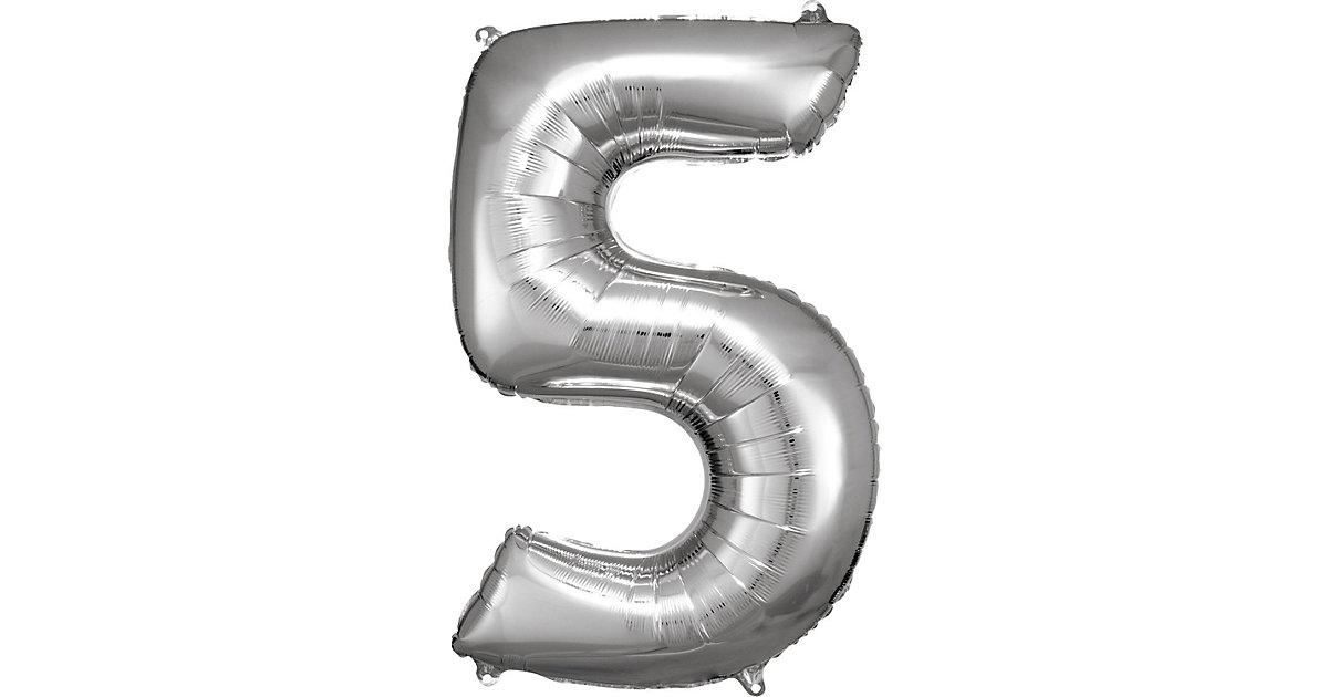 Super Shape Folienballon Silber, Zahlenballon 5, 58 x 86 cm silber