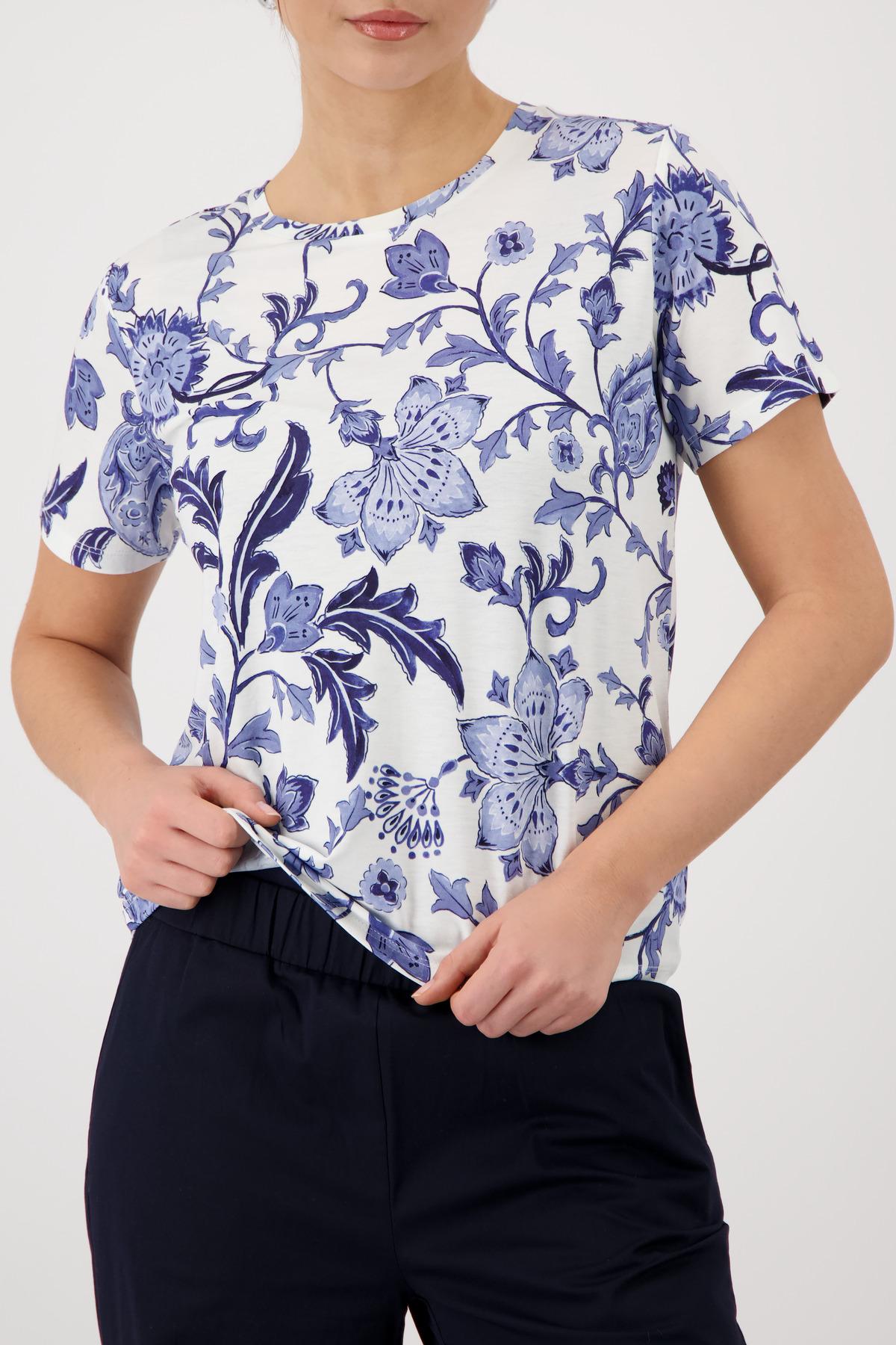 T-Shirt mit Blumenmuster 42 - Marine Gemustert