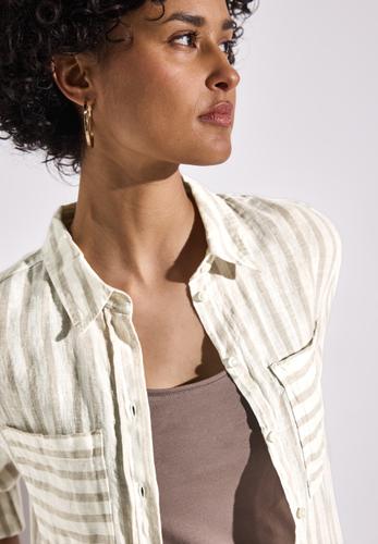 Gestreifte Leinen-Hemdbluse Beige 40