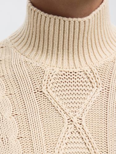 SLHUFFE LS KNIT RELAXED CABLE HIGH NECK S Locker geschnitten - Oatmeal